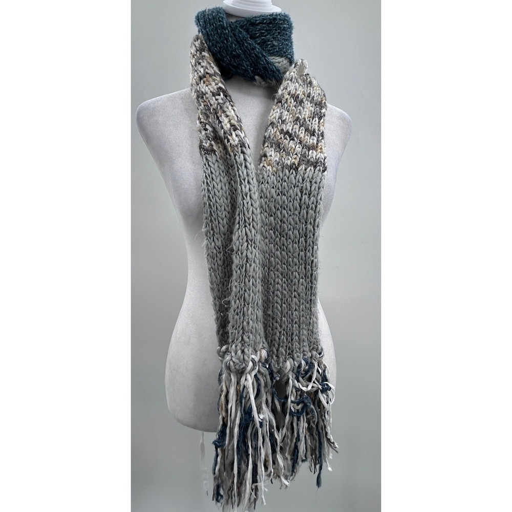 Preston & York Extra Long Chunky Knit Colorblock Fringe Scarf 96" Scandi Cozy